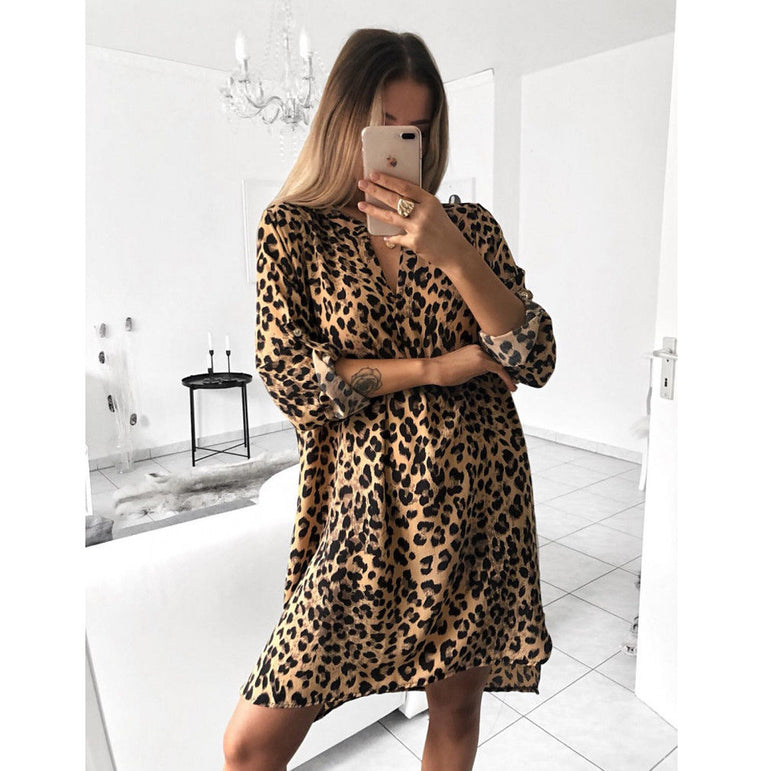 Leopard Snake Print Striped Long Sleeve Dress