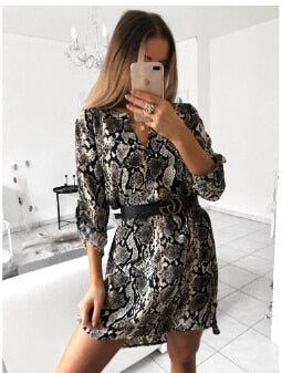 Leopard Snake Print Striped Long Sleeve Dress