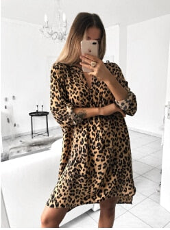 Leopard Snake Print Striped Long Sleeve Dress