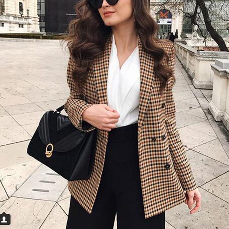 Fashion Autumn Women Plaid Blazers