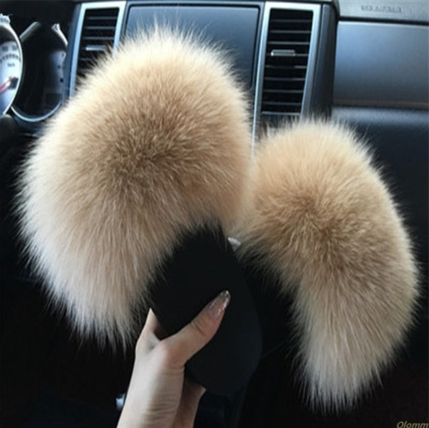 Hot Fur Slippers Women Fox Fluffy