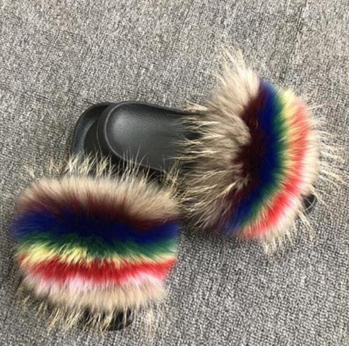 Hot Fur Slippers Women Fox Fluffy