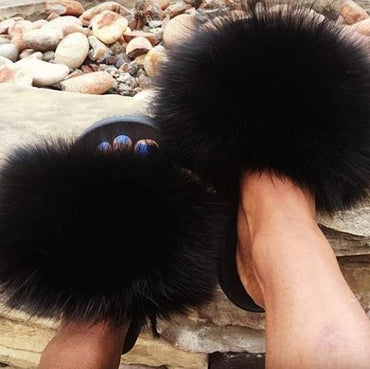 Hot Fur Slippers Women Fox Fluffy