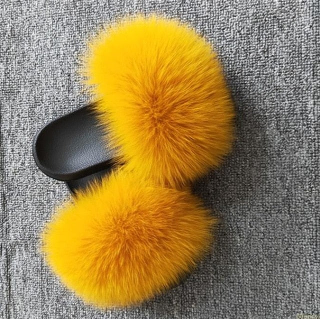 Hot Fur Slippers Women Fox Fluffy