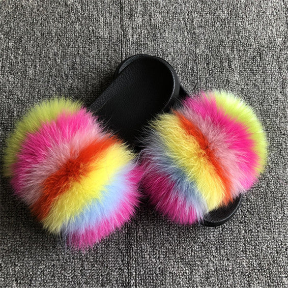 Hot Fur Slippers Women Fox Fluffy