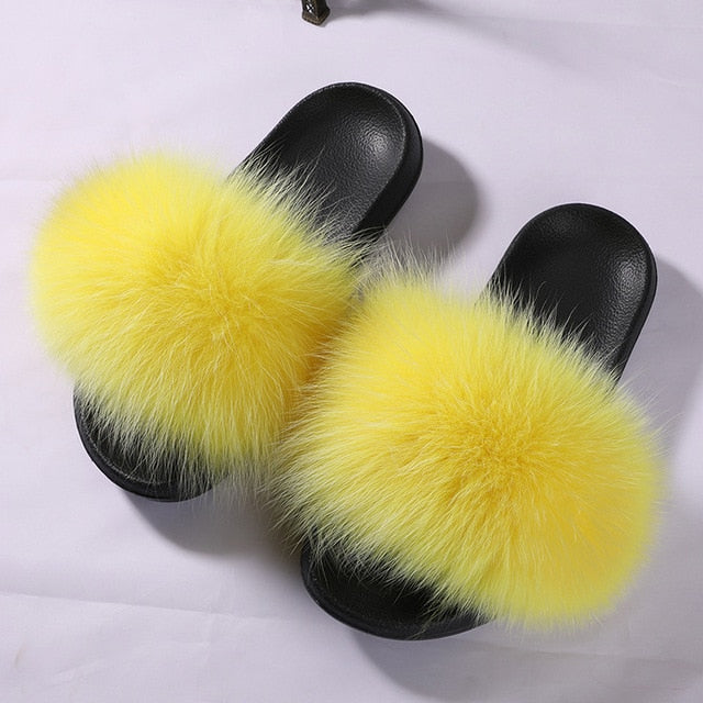 Hot Fur Slippers Women Fox Fluffy