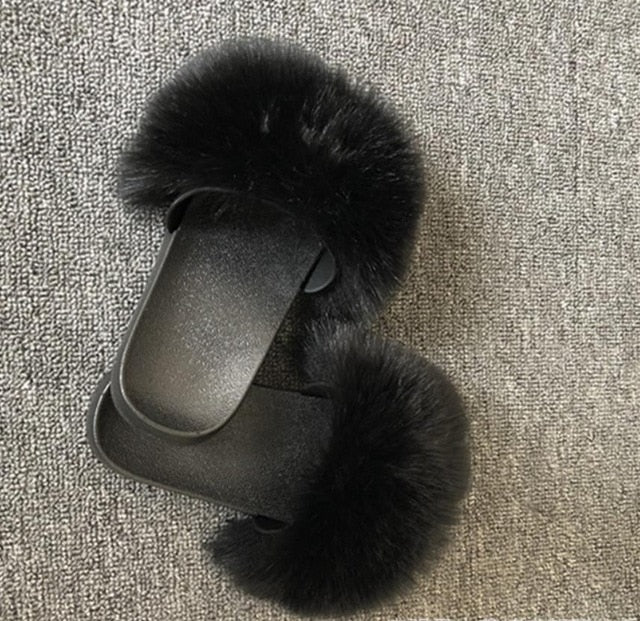 Hot Fur Slippers Women Fox Fluffy