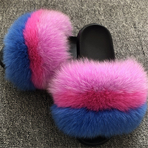 Hot Fur Slippers Women Fox Fluffy