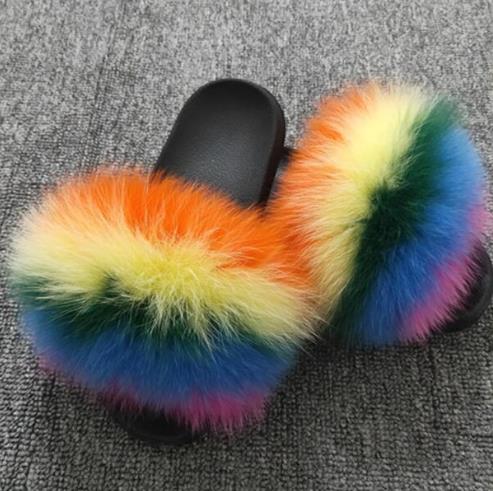 Hot Fur Slippers Women Fox Fluffy