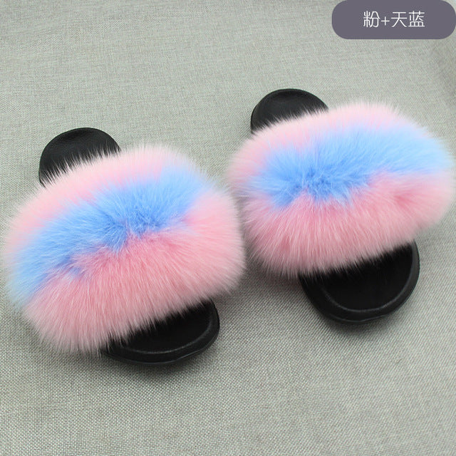 Hot Fur Slippers Women Fox Fluffy