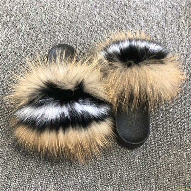 Hot Fur Slippers Women Fox Fluffy