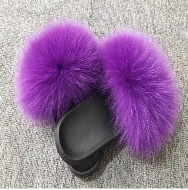 Hot Fur Slippers Women Fox Fluffy