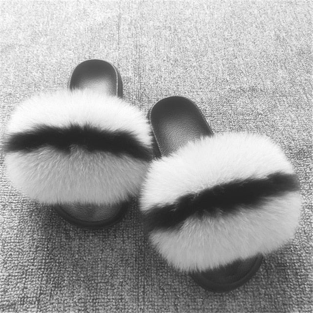 Hot Fur Slippers Women Fox Fluffy