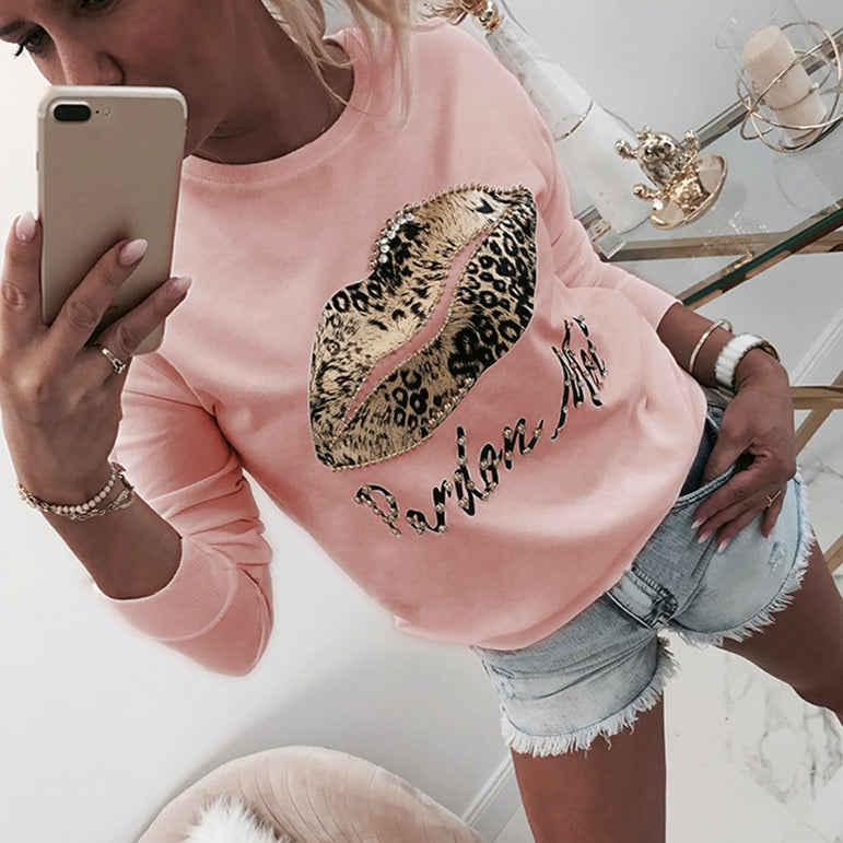 Lips Long Sleeve Women Blouse