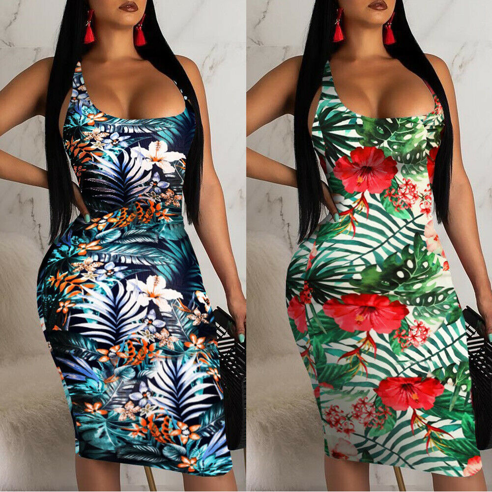 Ladies Sleeveless Summer Boho Printed Dress