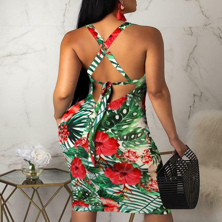 Ladies Sleeveless Summer Boho Printed Dress