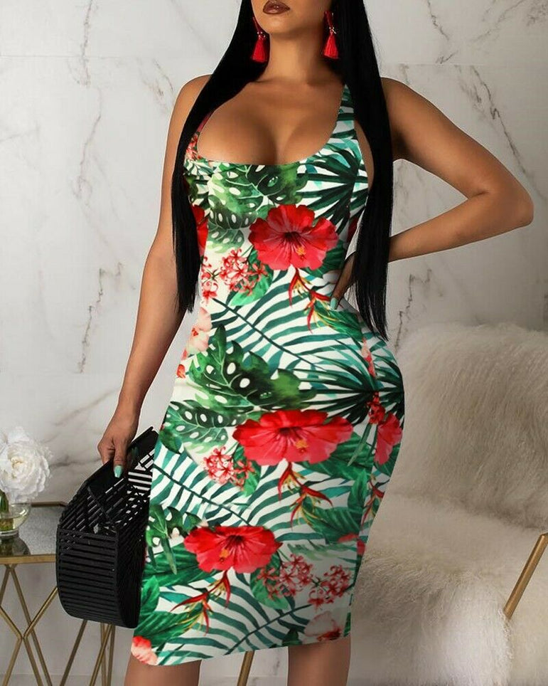 Ladies Sleeveless Summer Boho Printed Dress