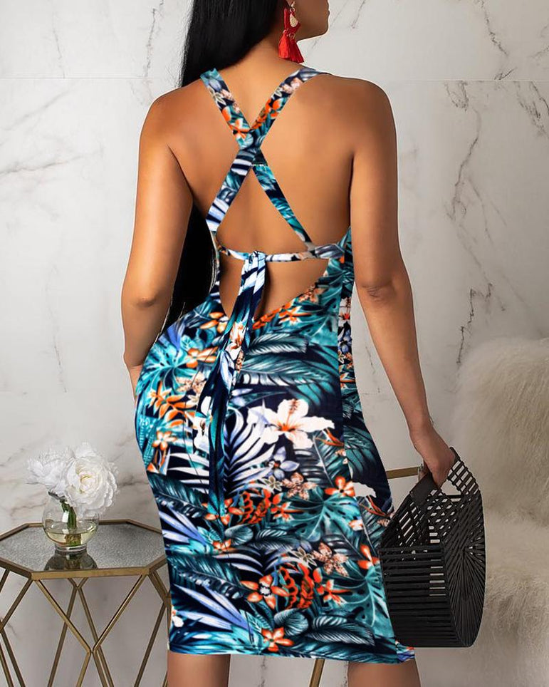 Ladies Sleeveless Summer Boho Printed Dress