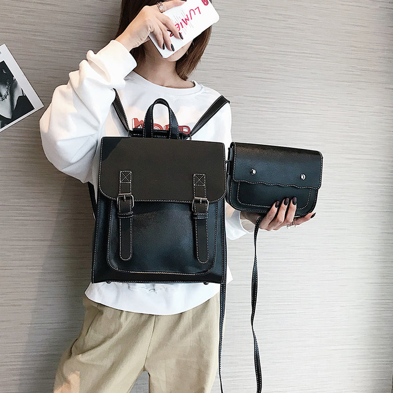 Fashion 2 PCS/SET Leather Women Backpacks