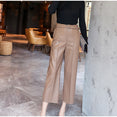 Leather Pants Women With Belt High Waisted