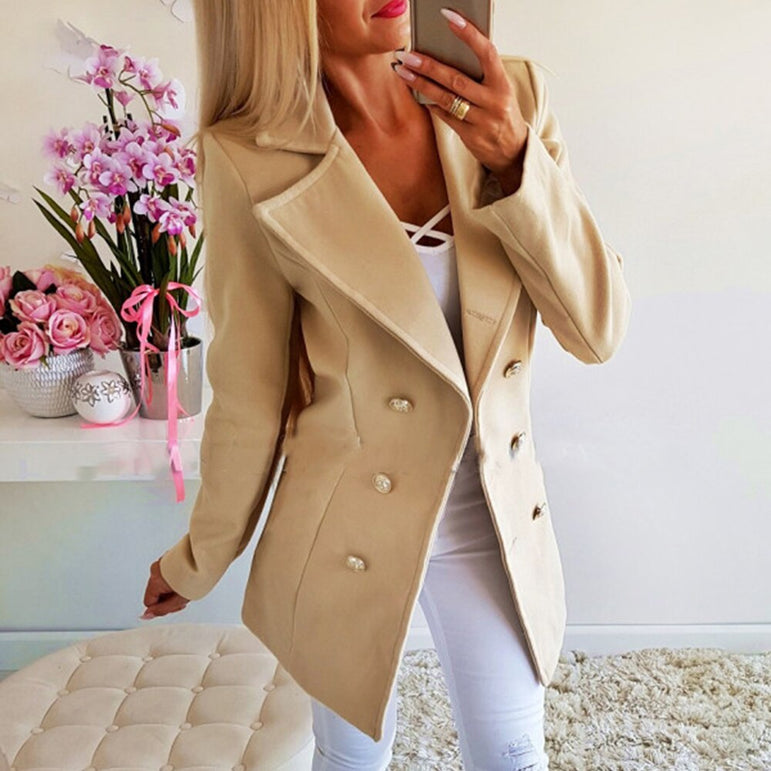 Autumn Winter Women Lapel Long Jacket