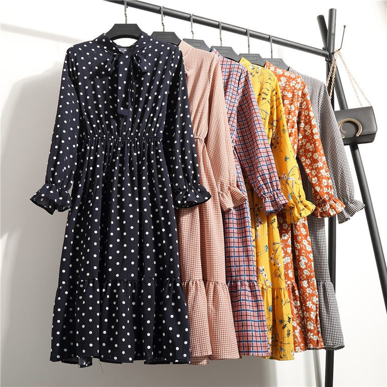 Office Polka Dot Vintage Women Dresss