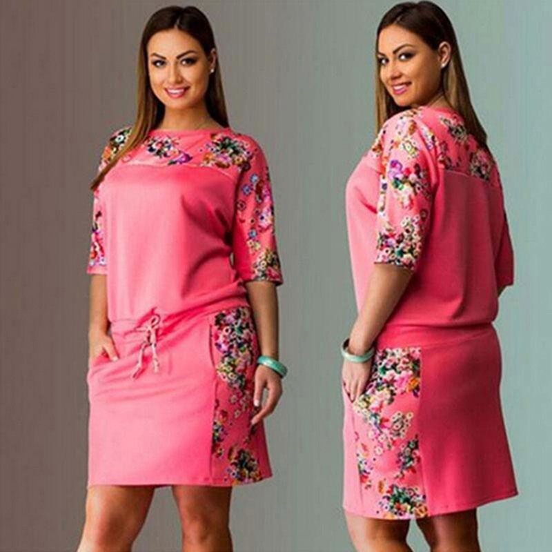 Large Size Casual Straight Floral Print Dress