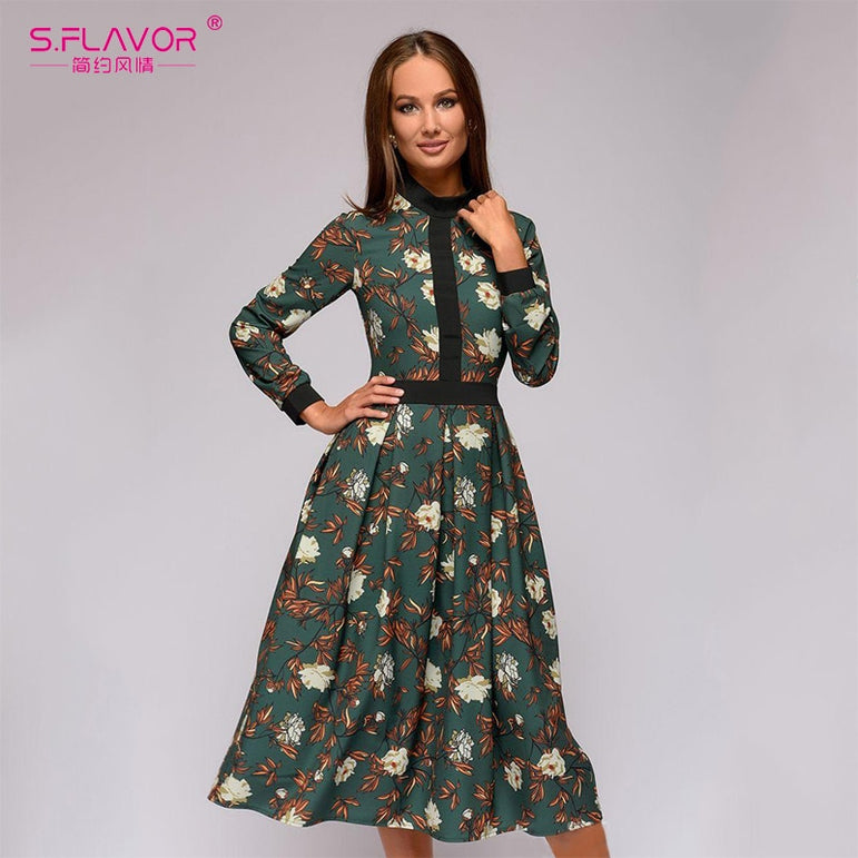 2020 Spring vintage style Midi dress