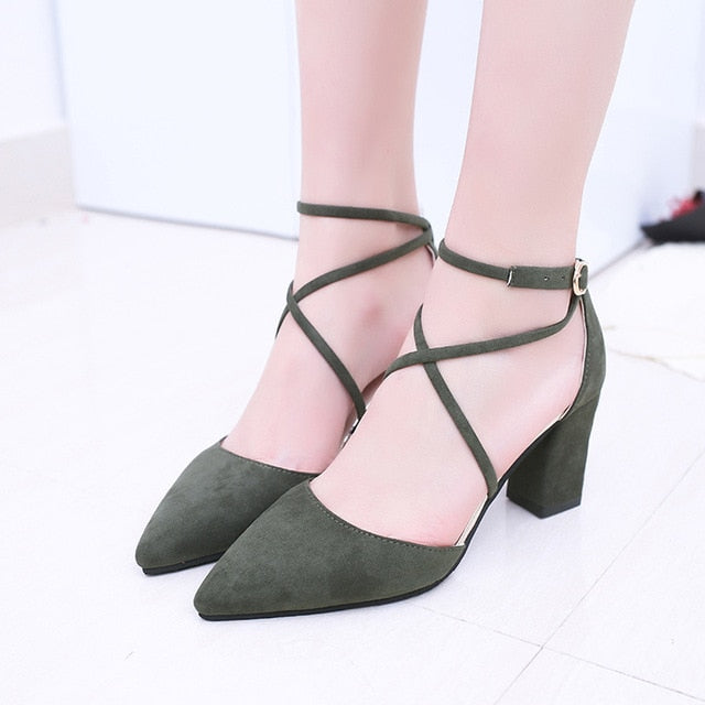 Flock pointed sandals sexy high heels