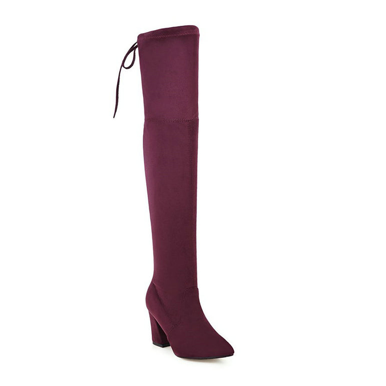 Flock Leather Women Over The Knee Boots