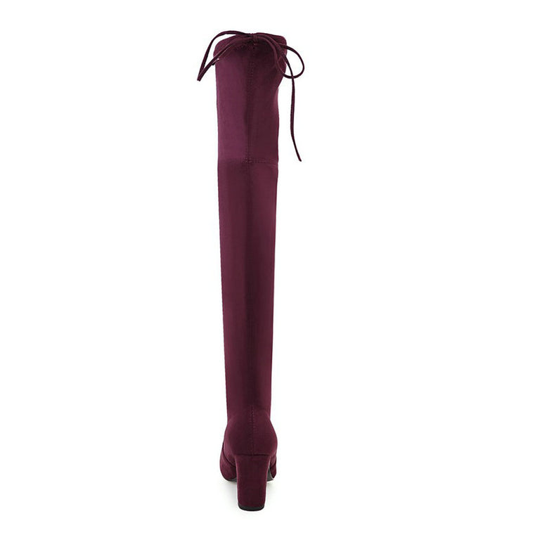 Flock Leather Women Over The Knee Boots