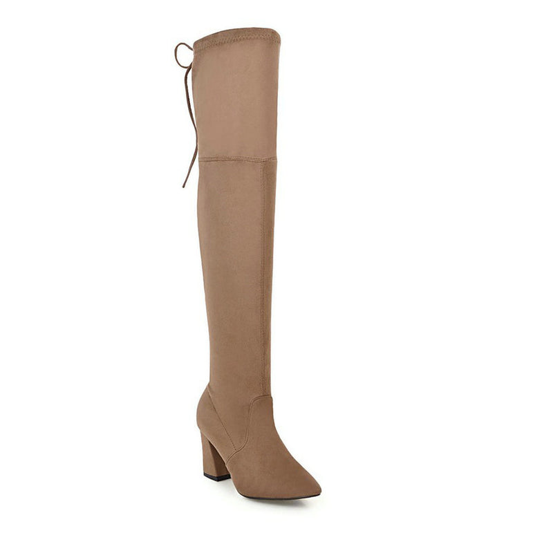 Flock Leather Women Over The Knee Boots