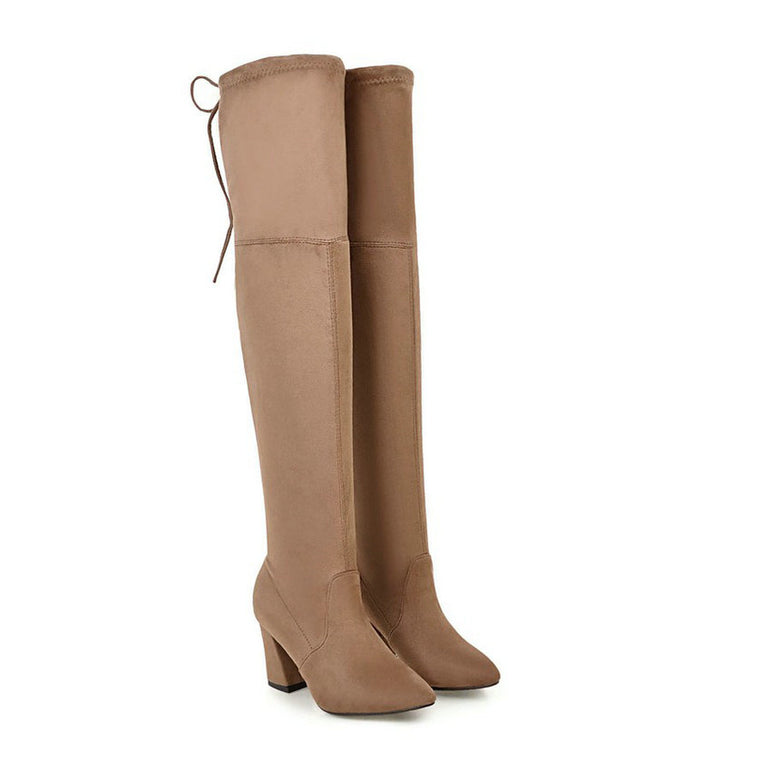 Flock Leather Women Over The Knee Boots