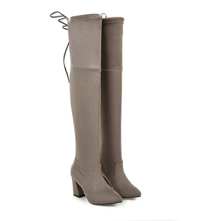 Flock Leather Women Over The Knee Boots