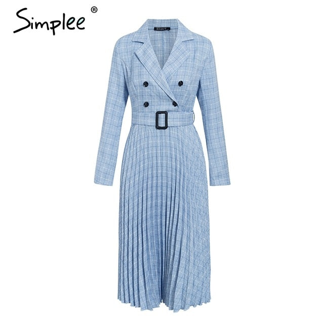 pleated belt plaid Vintage dress