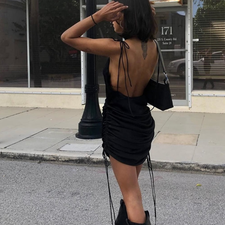 Solid Spaghetti Straps Backless Dress