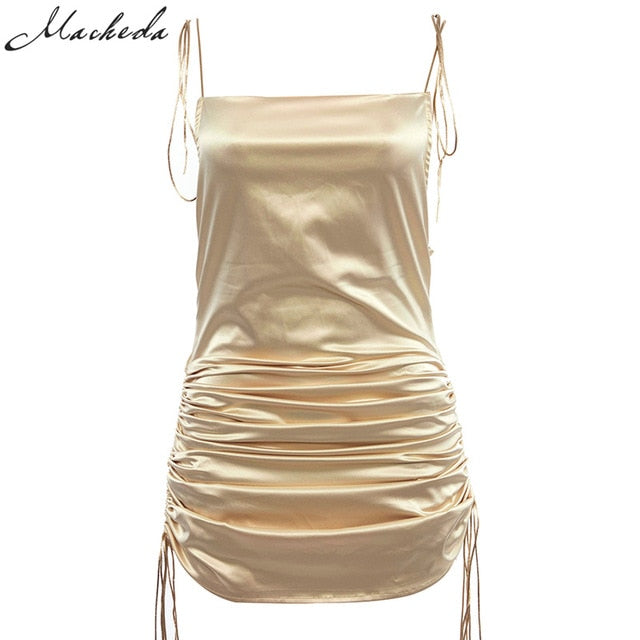 Solid Spaghetti Straps Backless Dress