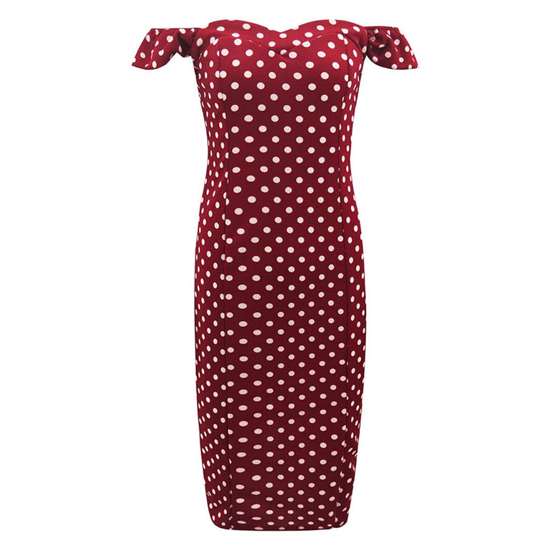 Off Shoulder Short Sleeve polka dot dress