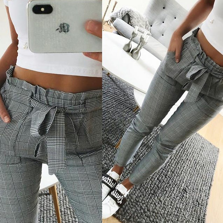 Vintage gray grid casual pants