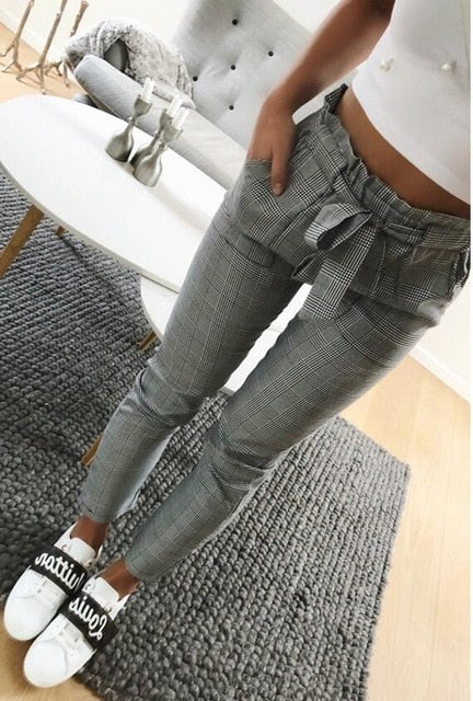 Vintage gray grid casual pants