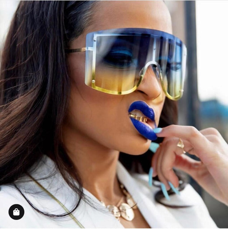 Fashion Oversized Blue Yellow Gradient Sunglasses