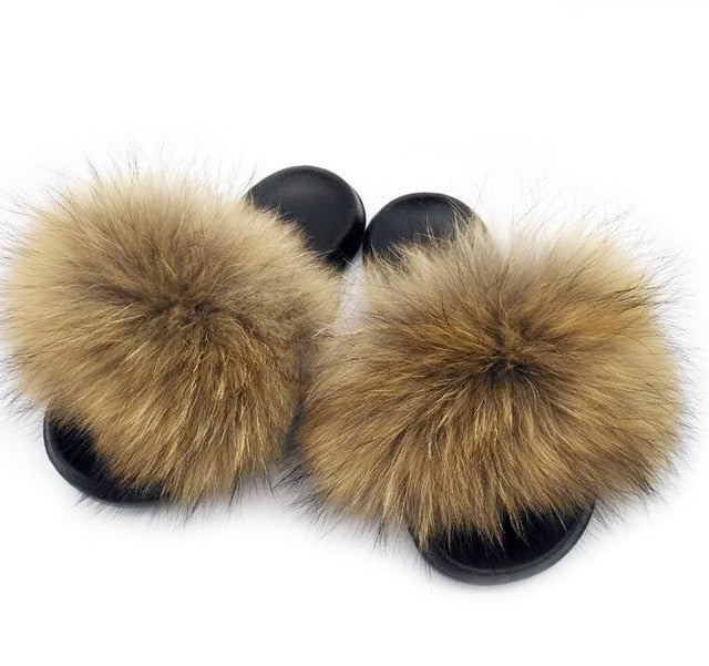 Women Real Fox Fur Slippers