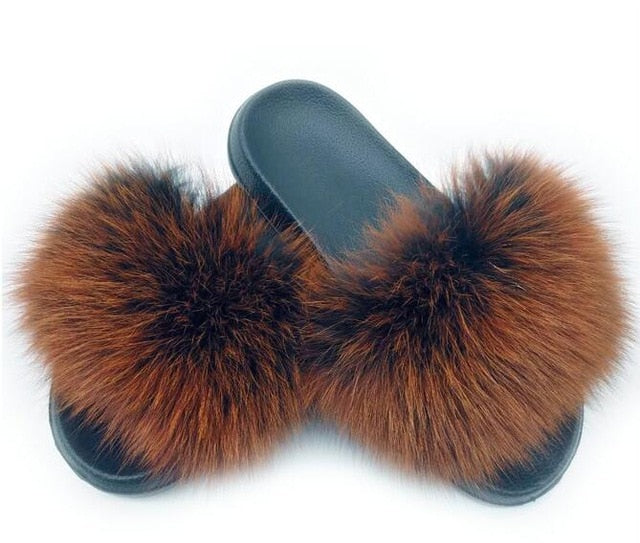 Women Real Fox Fur Slippers