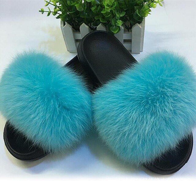 Women Real Fox Fur Slippers