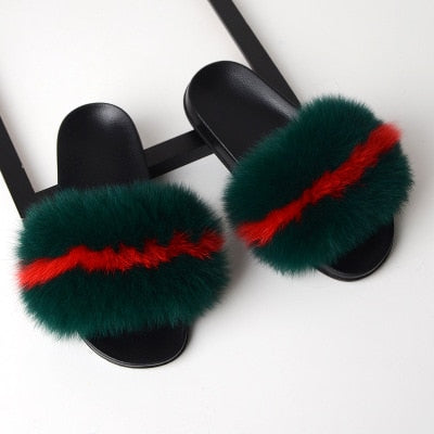 Flat Slippers Genuine Fox Fur