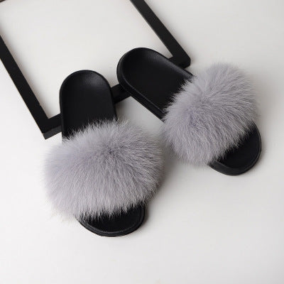 Flat Slippers Genuine Fox Fur