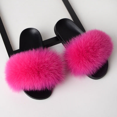 Thick Hair Summer Flat Slippers Fox Fur